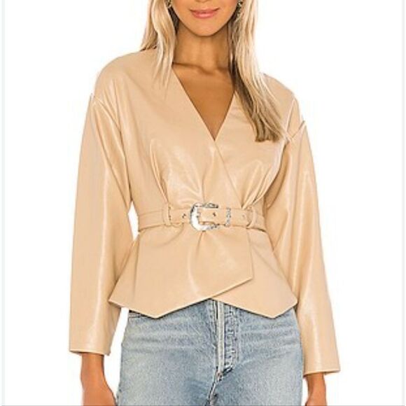 Song of Style Beige Clove Faux Leather Jacket XS Revolve - Picture 1 of 6